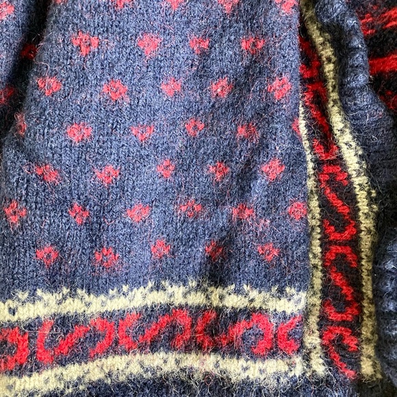 Vintage Crop Button Up Navy Blue Polka Dot Wool Cardigan Sweater - Picture 6 of 8